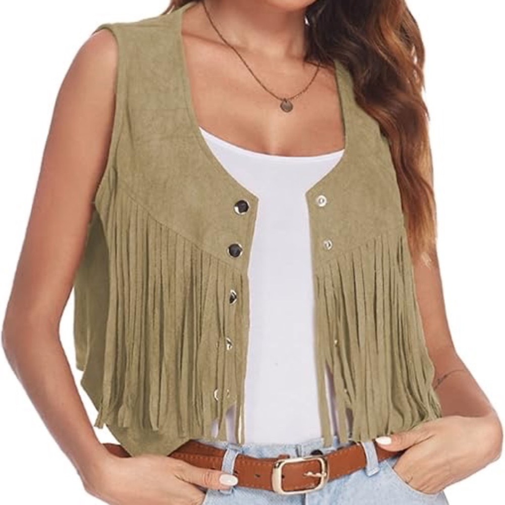 NEW Faux suede fringe vest small